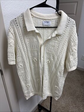 Old Navy Cream Openwork Polo Cardigan